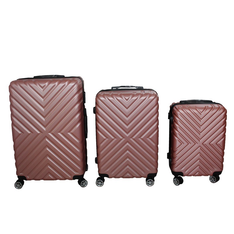 Σετ βαλίτσες τρόλλεϋ με σκληρό εξωτερικό σκελετό και κλειδαριά ασφαλείας, χρ. ροζ-χρυσό, 3τμχ